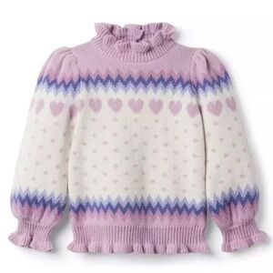 NWT Janie and Jack Fair Isle Heart Ruffle Sweater - Size 6